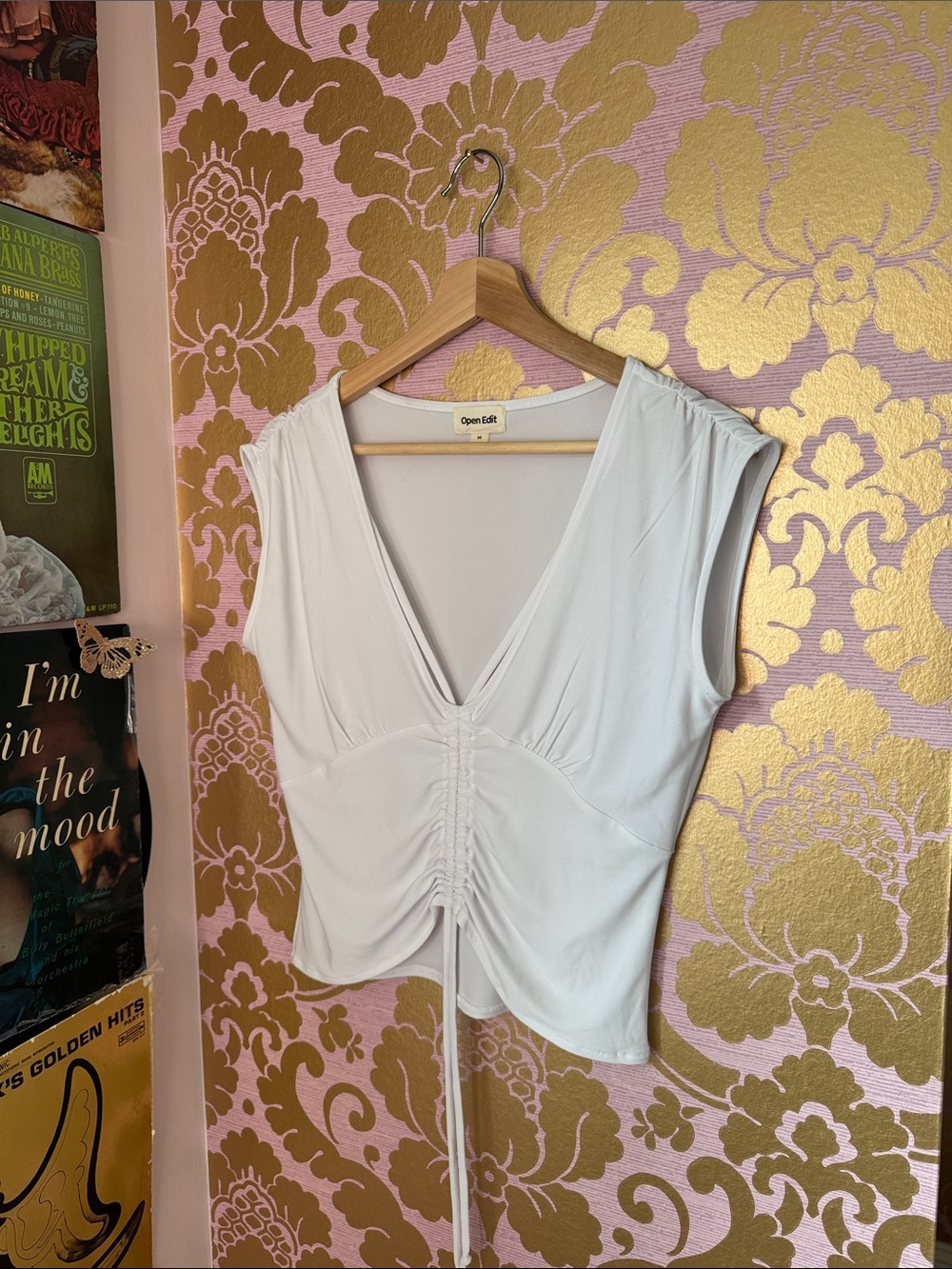 Open edit/Nordstrom White Ruched V-Neck Women's Top size medium